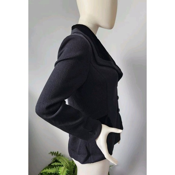 ELEGANT ST JOHN BLACK KNIT EVENING JACKET, SIZE 4, Velour / Velvet Trim Santana - Picture 5 of 16